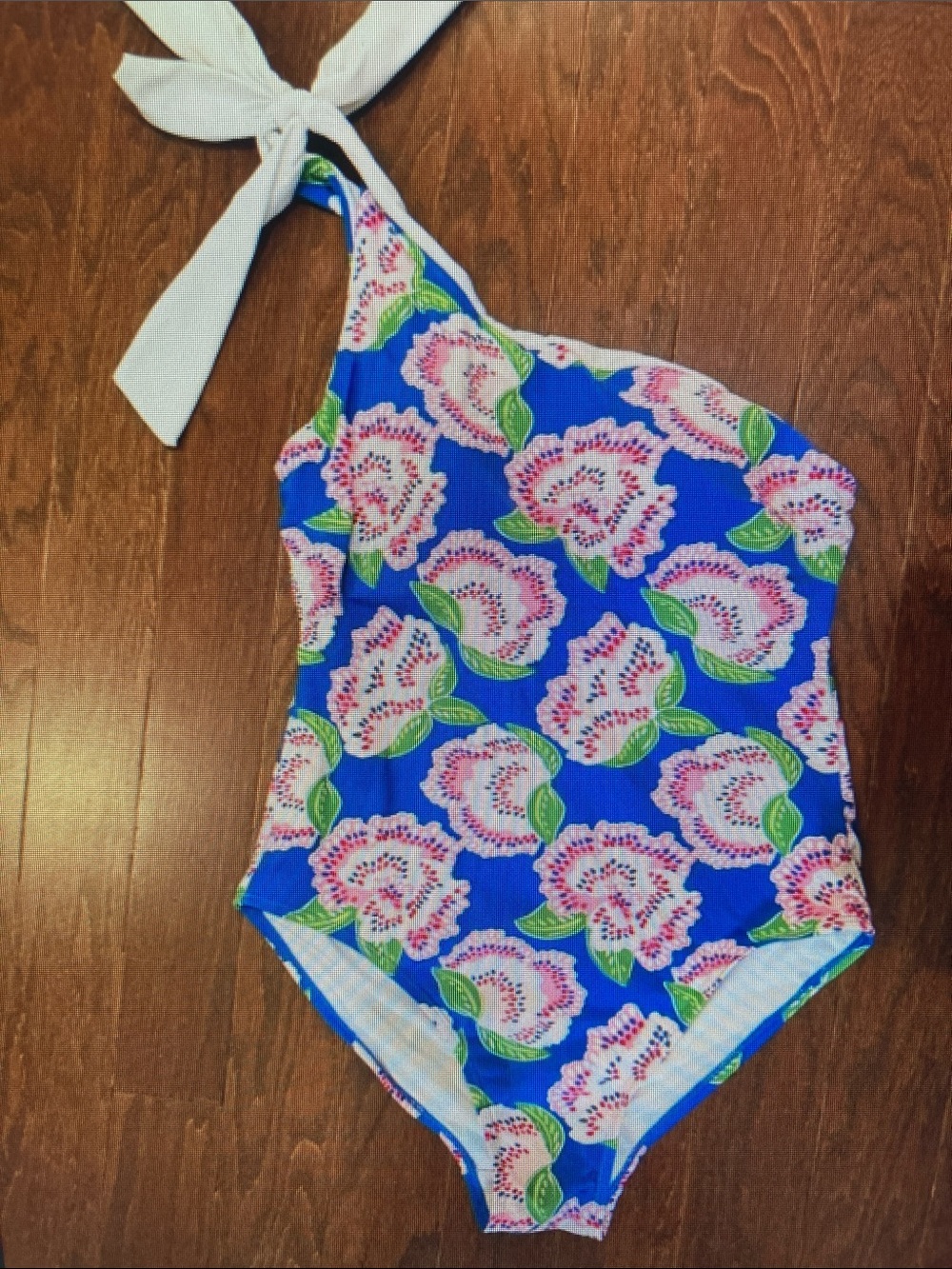 Blue One-Shoulder Floral Tie-Shoulder Women's One-Piece Swimsuit